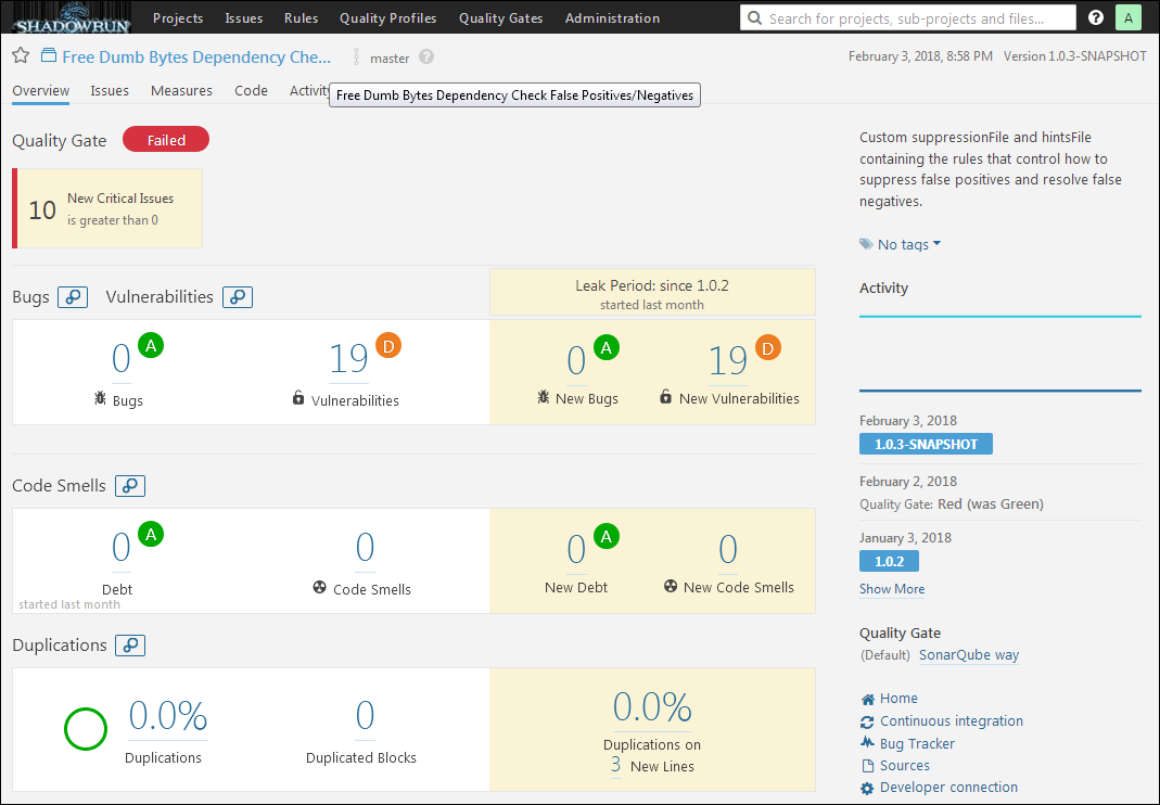 SonarQube Project Overview - Custom Dependency Check